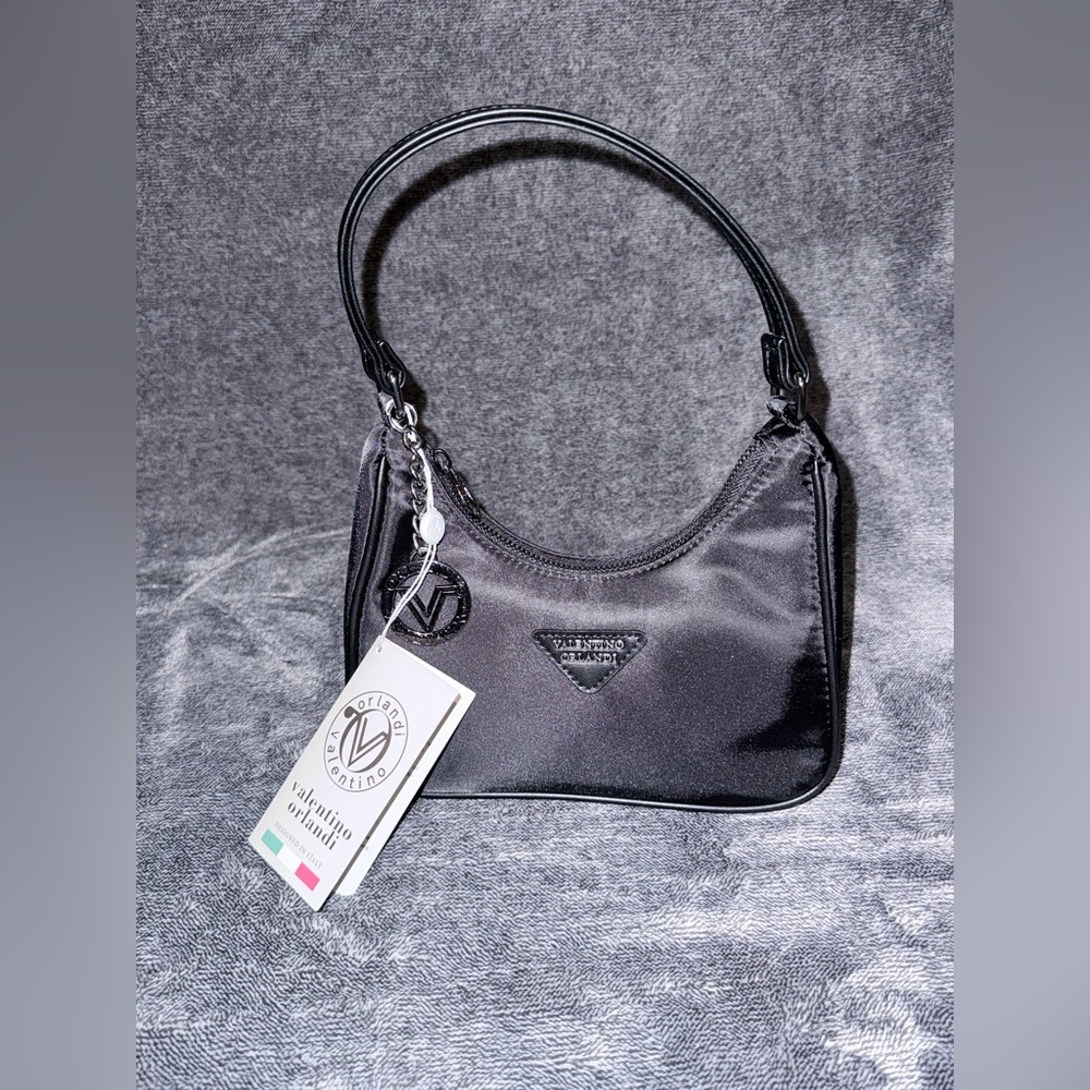 Valentino Orlandi Half Moon Nylon Shoulder Bag in Black